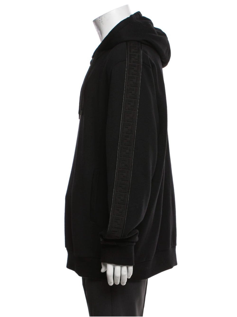 Fendi Black Hooded Sweatshirt with Tonal FF Tape